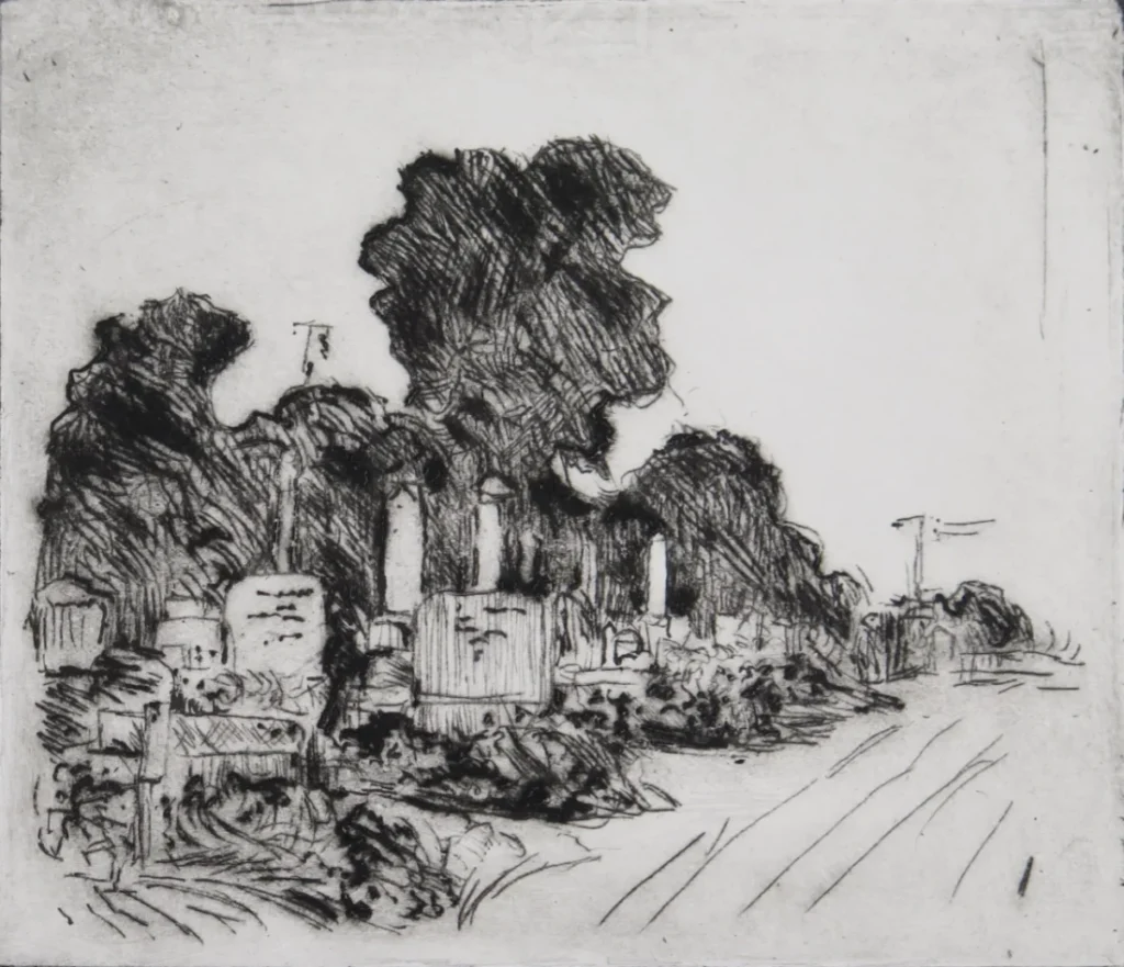 2022-02- Tony - Mitcham Cemetery - drypoint